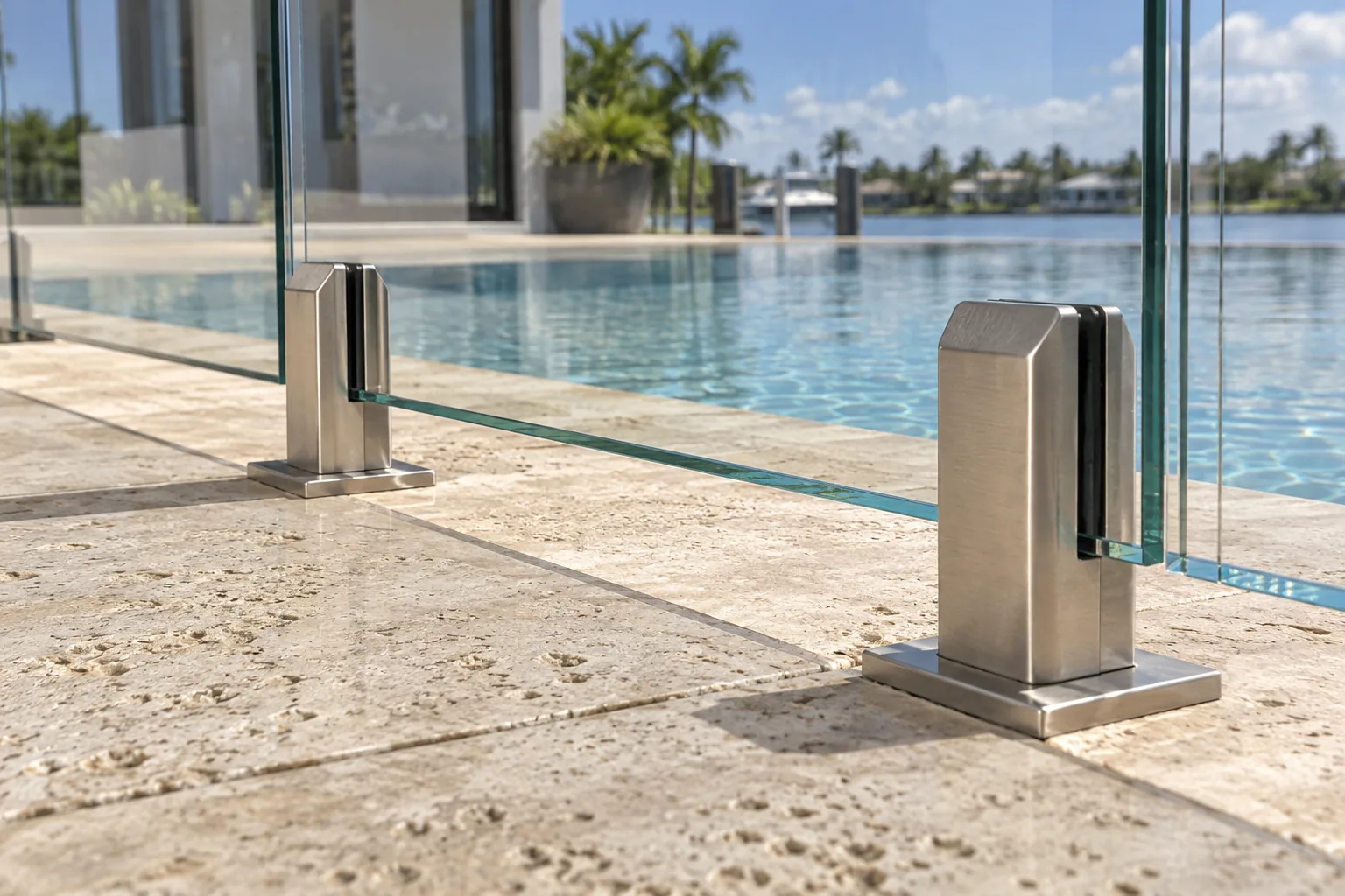Spigots at deck level beside the water